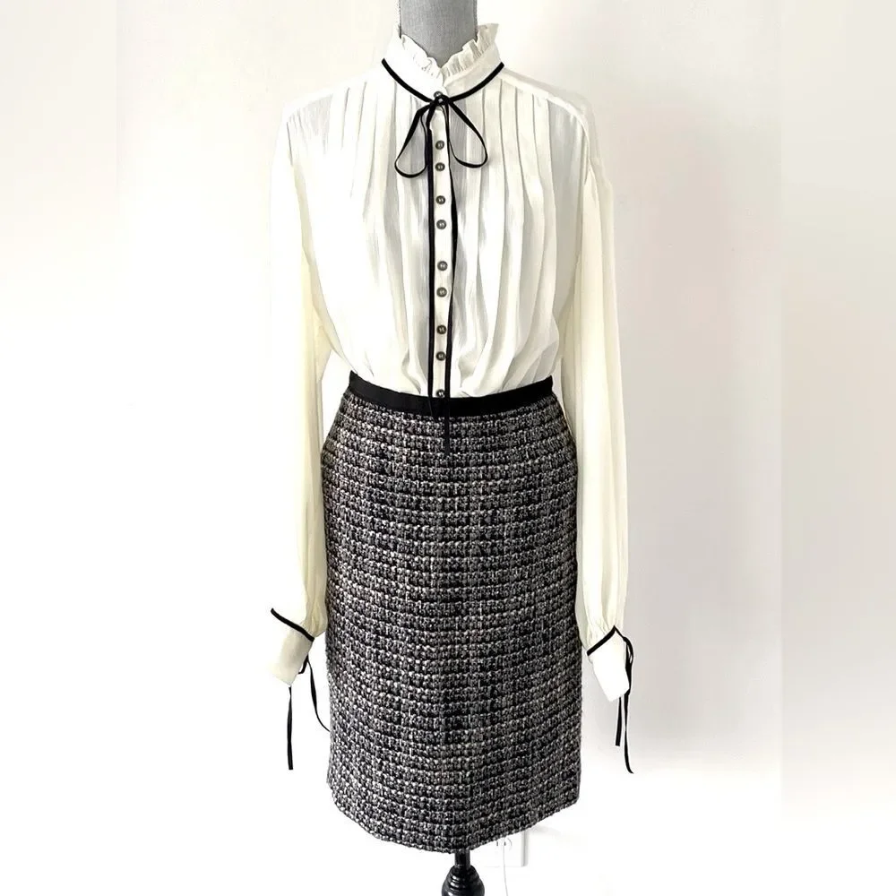 J. Crew Black & Gray Tweed Wool Blend Skirt sz 4 Academia Classic Feminine